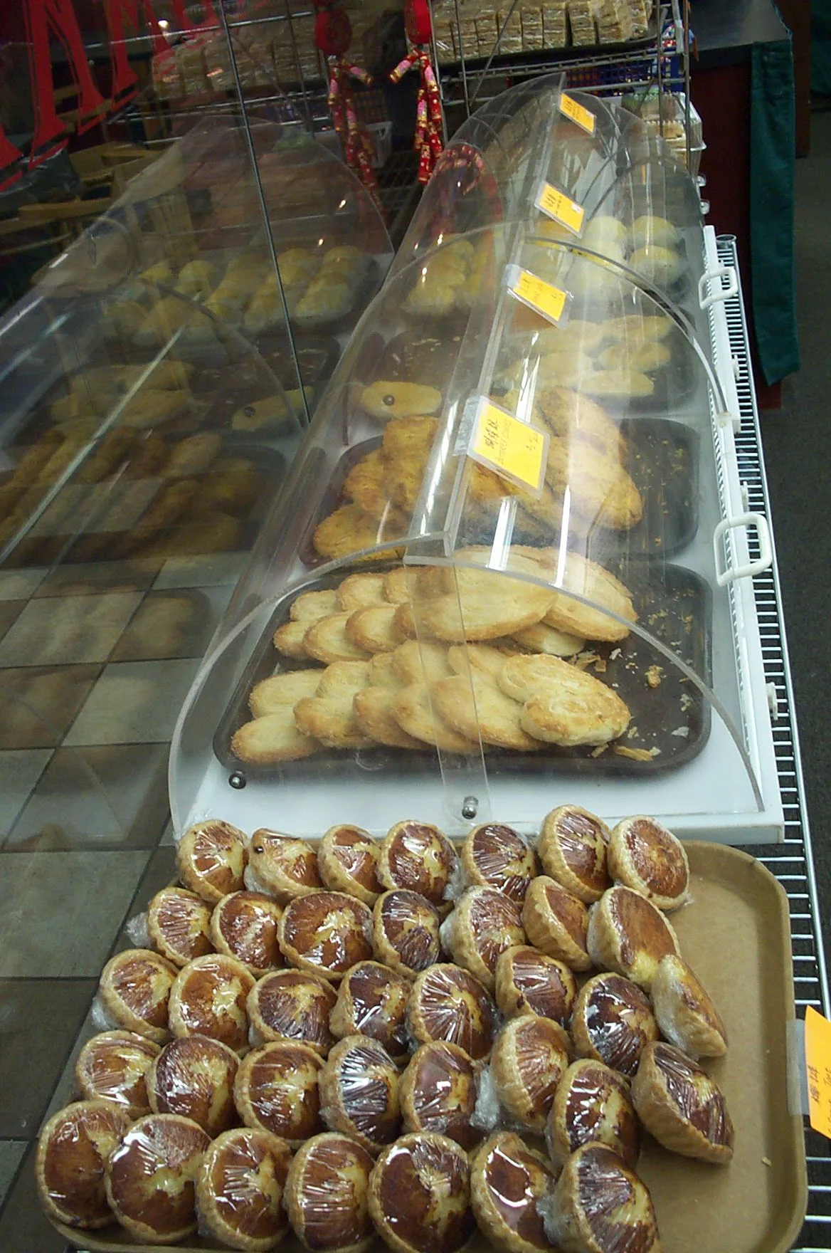 Display case in a Chinese bakery